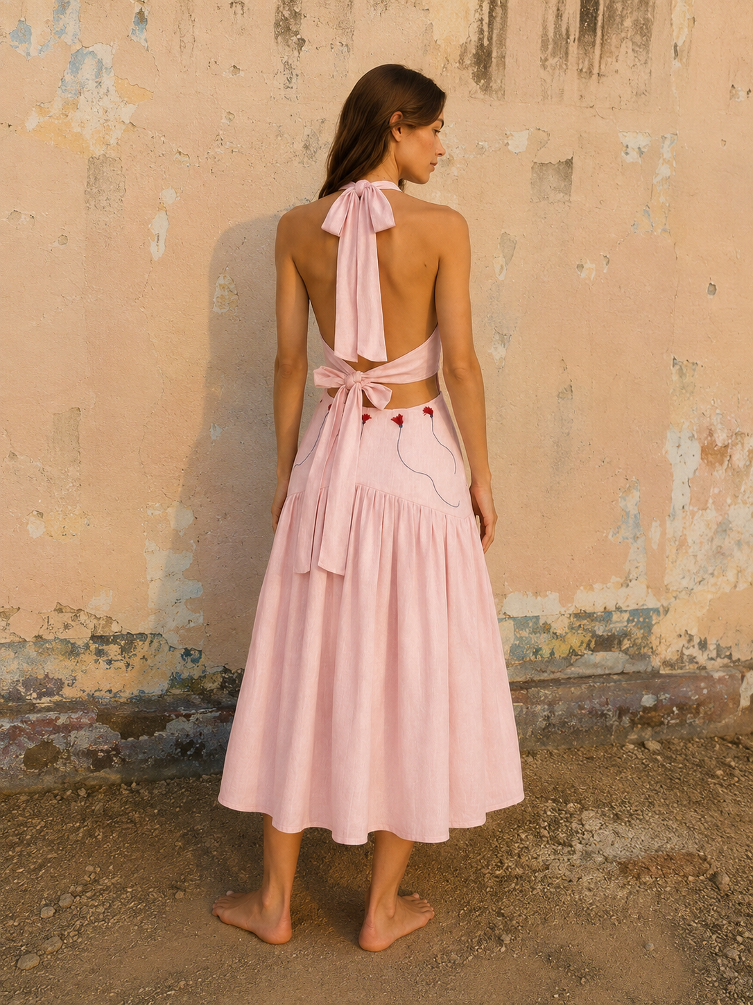 Amapola Embroidered Halter Dress — LAILA editorial campaign