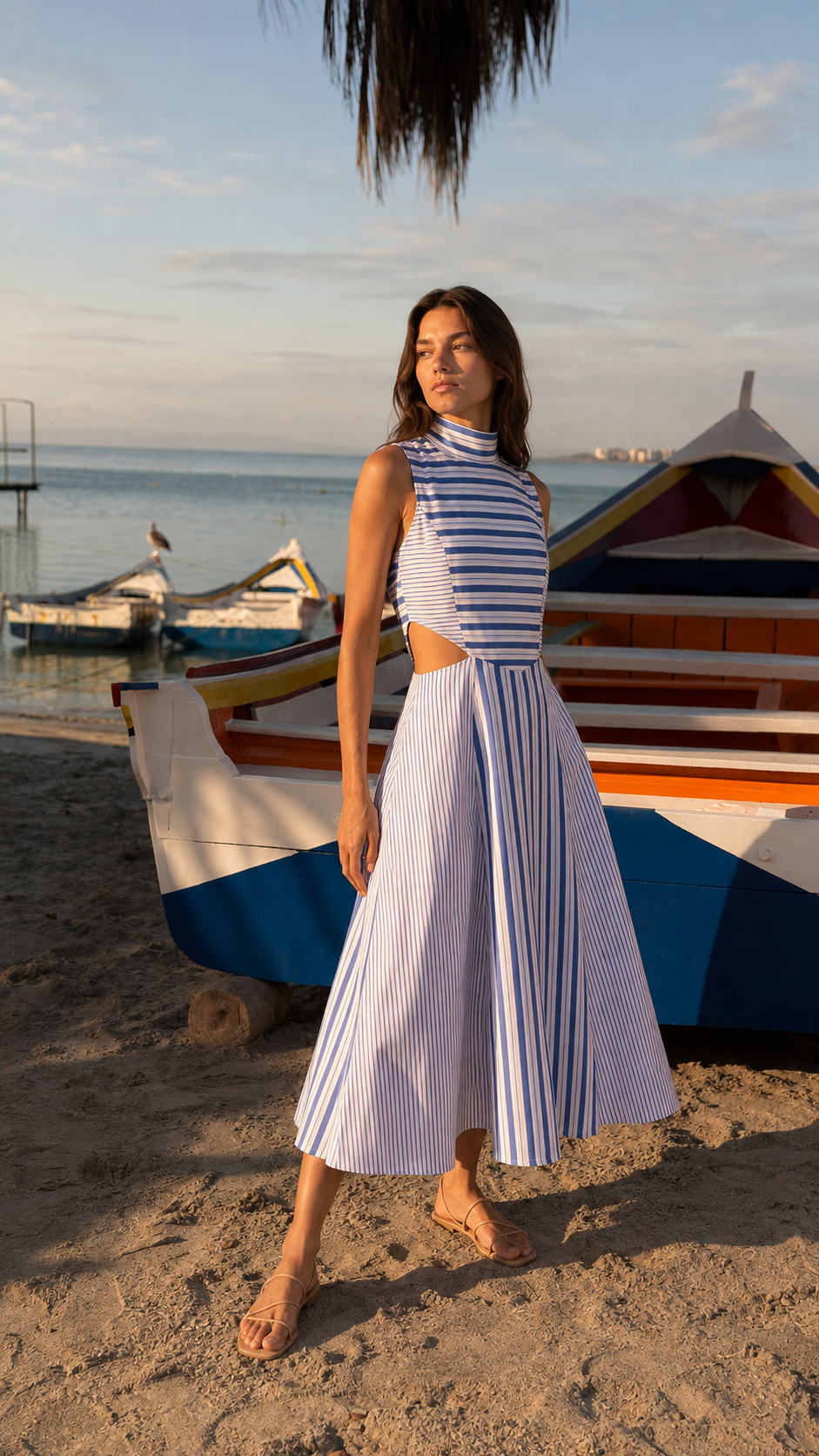 Cala High-Neck Slit Dress — LAILA editorial campaign