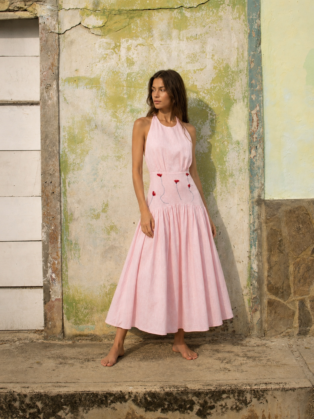Amapola Embroidered Halter Dress — LAILA editorial campaign
