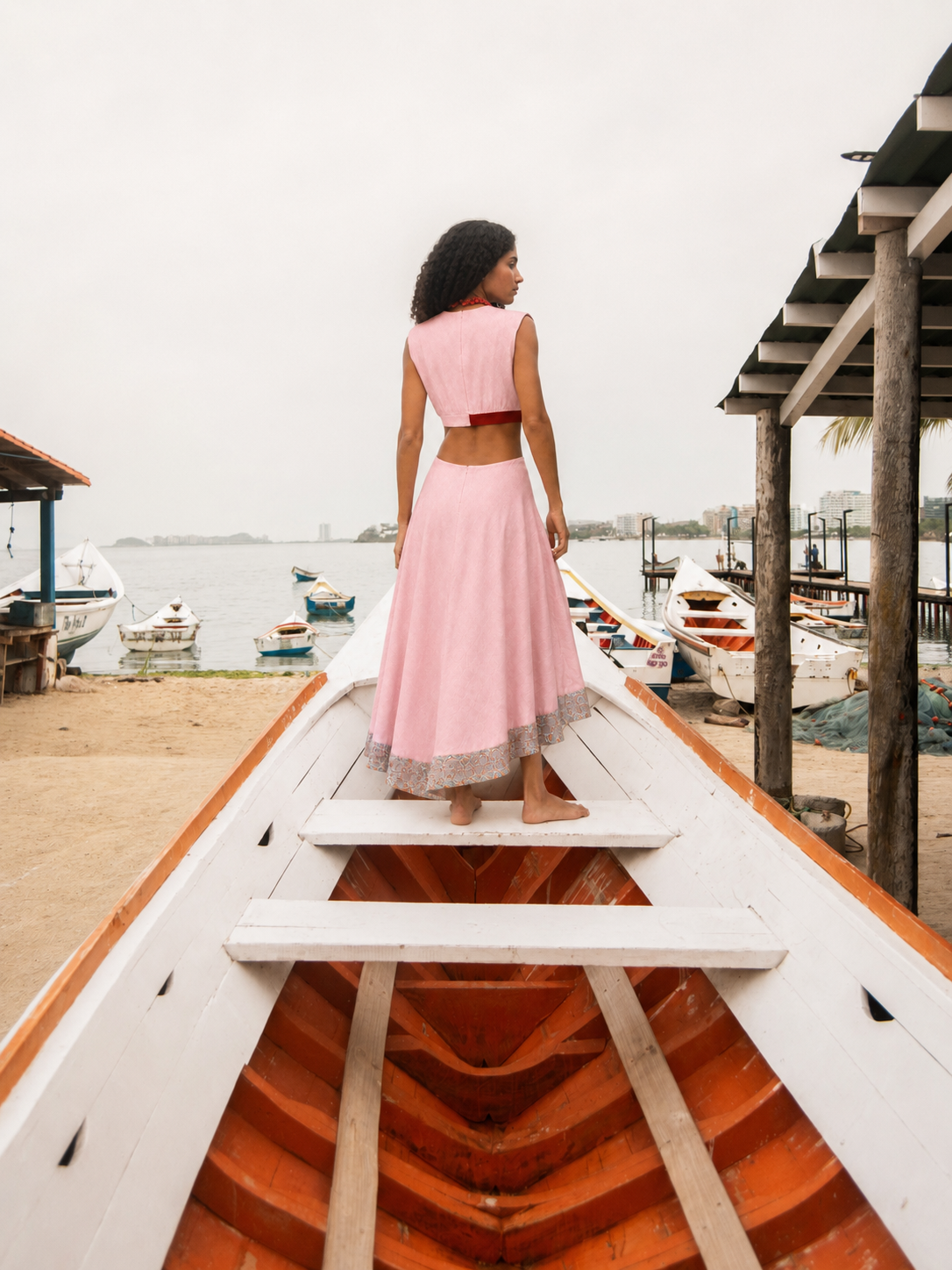 Cala High-Neck Slit Dress — LAILA editorial campaign
