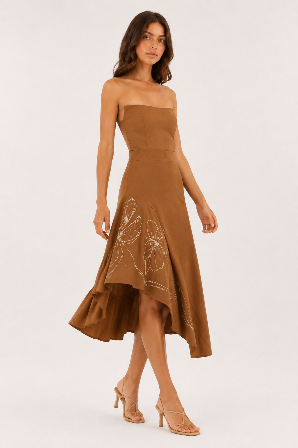 Cloud Embroidered Skirt and Laila Strapless Top — Milk Chocolate